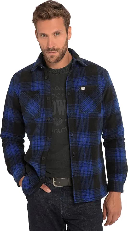 JP 1880 Herren Overshirt, Workwear, Langarm, Fleece, Karo, Wattiert, Kentkragen Hemden