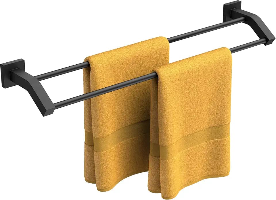FORIOUS Double Towel Bar 30 Inch, Bathroom Towel Rack Square Matte Black