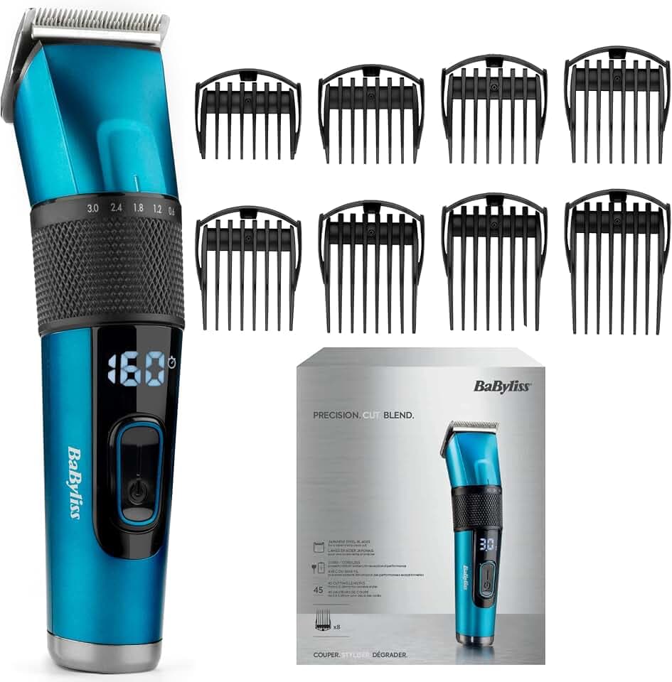 BaByliss Japanese Steel Haarschneider – Lithium-Akku, 160 Minuten Laufzeit, 3 Stunden volle Ladezeit, inklusive Hartschalenkoffer, Schwarz, E990E