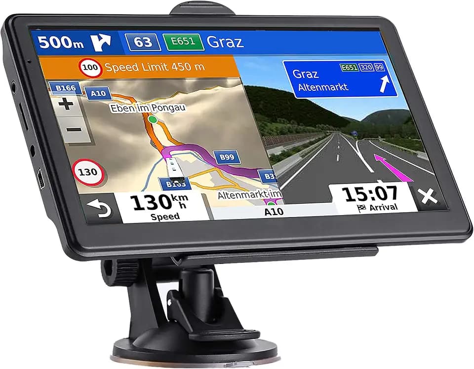 GPS Navigator for Car, 2026 Map 7 inch Touch Screen Car GPS 256-16GB,Voice Turn Direction Guidance, Support Speed and Red Light Warning,MX CA North America Lifetime map Free Update (Brown)