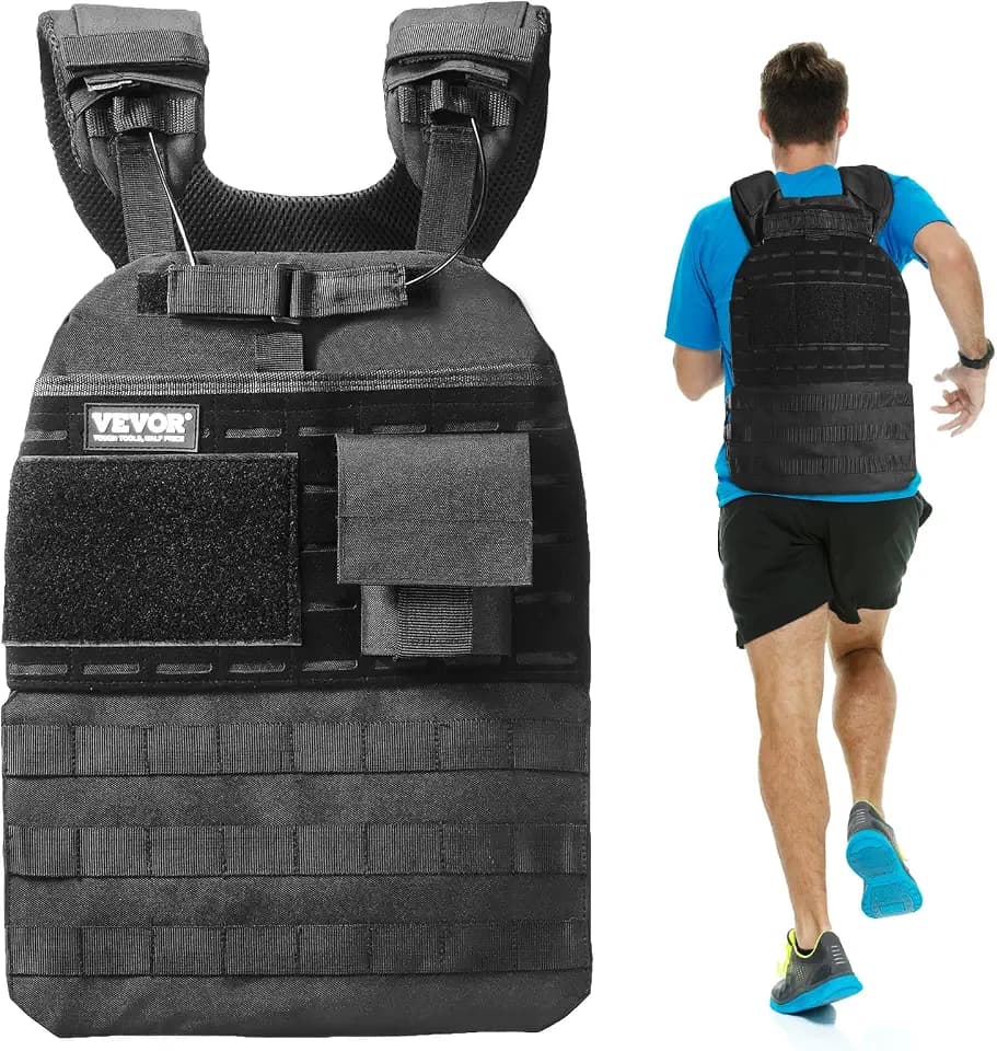 VEVOR Adjustable Weighted Vest, 11-20lb/20-32lbs/35lbs/40lbs Weight Vest with 6 Ironsand Weights and Reflective Stripe, Workout Equipment for Strength Training Running Jogging