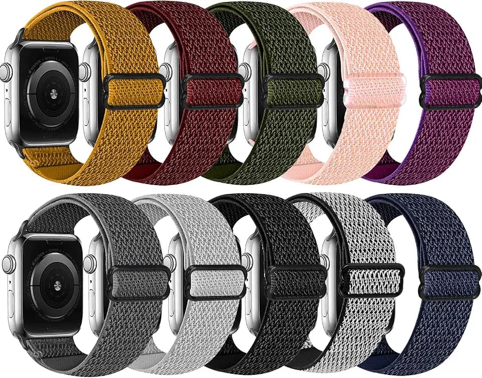 10 Pack Stretchy Solo Loop Compatible with Apple Watch Band 40mm 38mm 41mm 42mm 44mm 45mm 46mm 49mm Women Men,Soft Nylon Elastic Strap Wristband for iWatch Series 10 9 8 7 6 5 4 3 2 1 SE Ultra