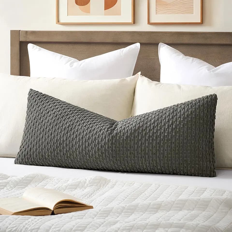 Kevin Textile Soft Corduroy 14"x36" Lumbar Pillow Cover 1 Pack, Dark Grey