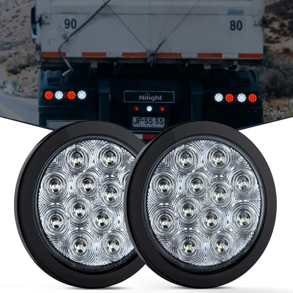 Nilight 2PCS 4 Inch Round White LED Backup Reverse Lights for Trailer