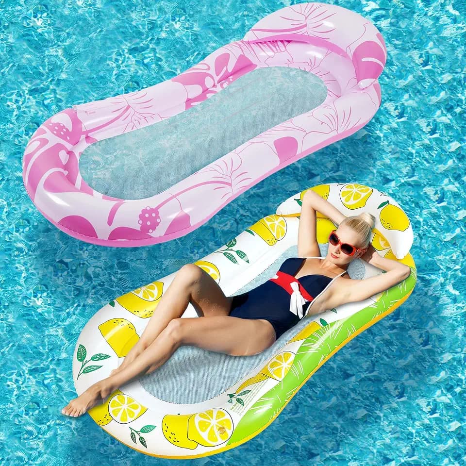 Briwooody 2 Pcs Inflatable Pool Float Mat Rafts with Headrest Adult
