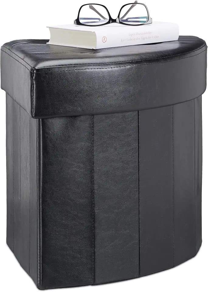 Relaxdays Hocker eckig, Faltbarer Polsterhocker mit Aufbewahrung, schwarz
