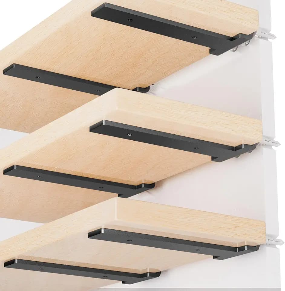 Hidden L Floating Shelf Brackets 10 Inch, 6 Pack Heavy Duty Shelf Brackets 1/5" Thick, Rustic Black Shelf Brackets with Modern Iron Finish