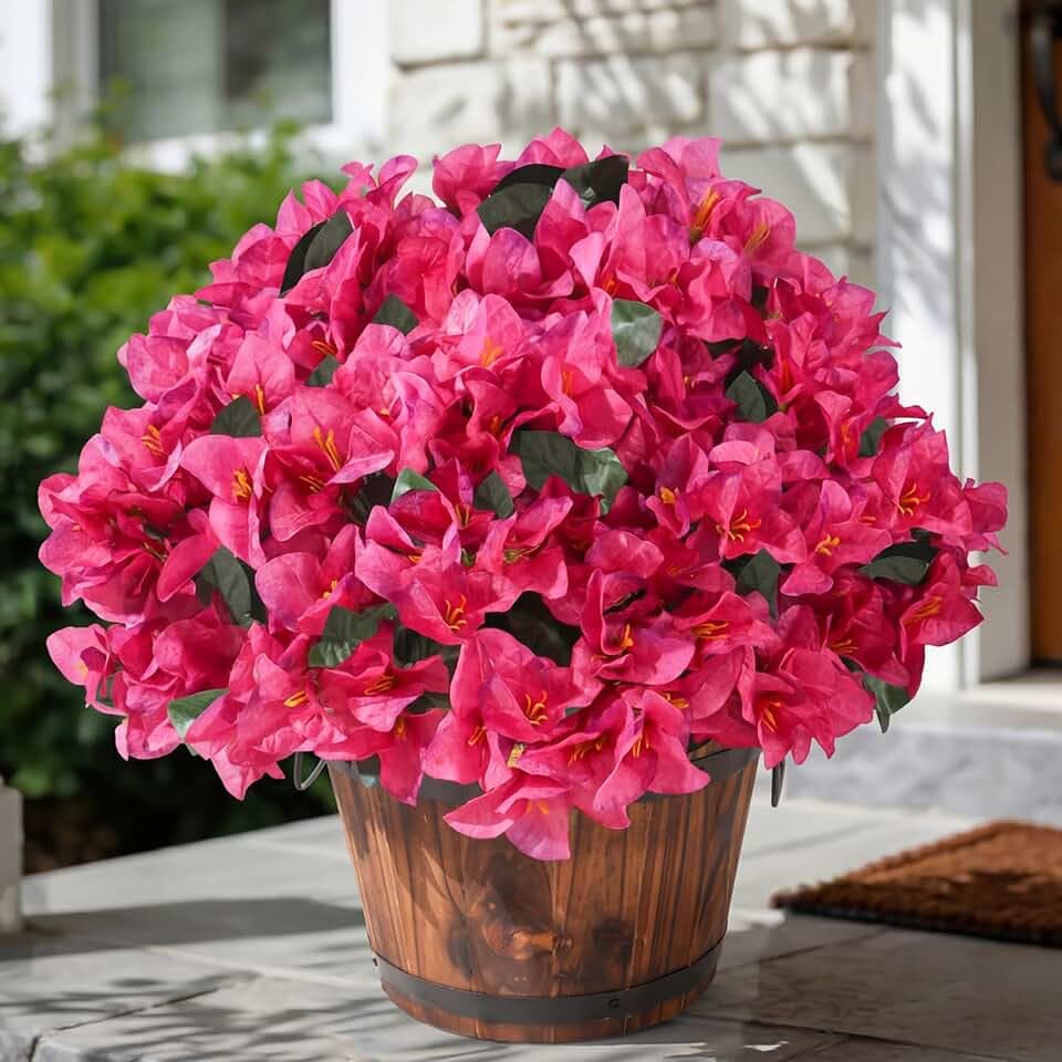 Apexion Artificial Bougainvillea Flowers for Outdoors Decoration, 4 PCS Fake Silk Flowers Outside UV Resistant for Front Door Porch Planter Balcony Fuchsia