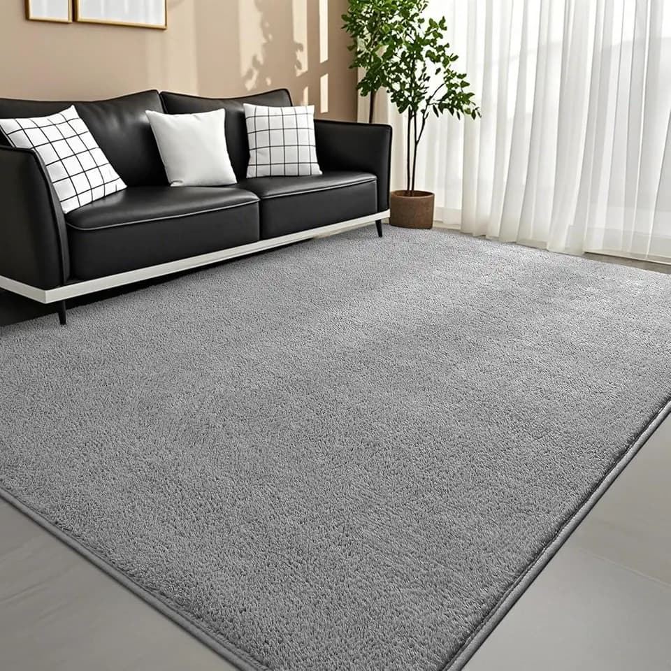 4x6 Feet Grey Area Rugs for Bedroom, Indoor Washable Memory Foam Rug for Living Room, Modern Aesthetic Minimalist Non-Slip Carpets for Kids Boys Girls Adults Dorm Home Decor