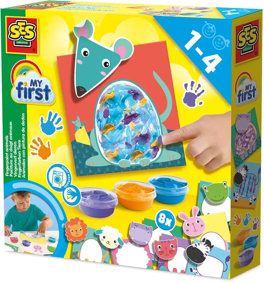 SES Creative | My First | Fingermalset Tiere für Kinder | Kreative Kunstspiele | 10 Seiten | Motorische Entwicklung und Kreativität | Abwaschbare Farbe | Geeignet | Geschenkidee für Kinder ab 1 Jahr
