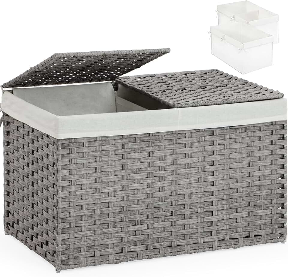 SETVSON Storage Basket with Lid Wicker Baskets for Storage, 160L Gray