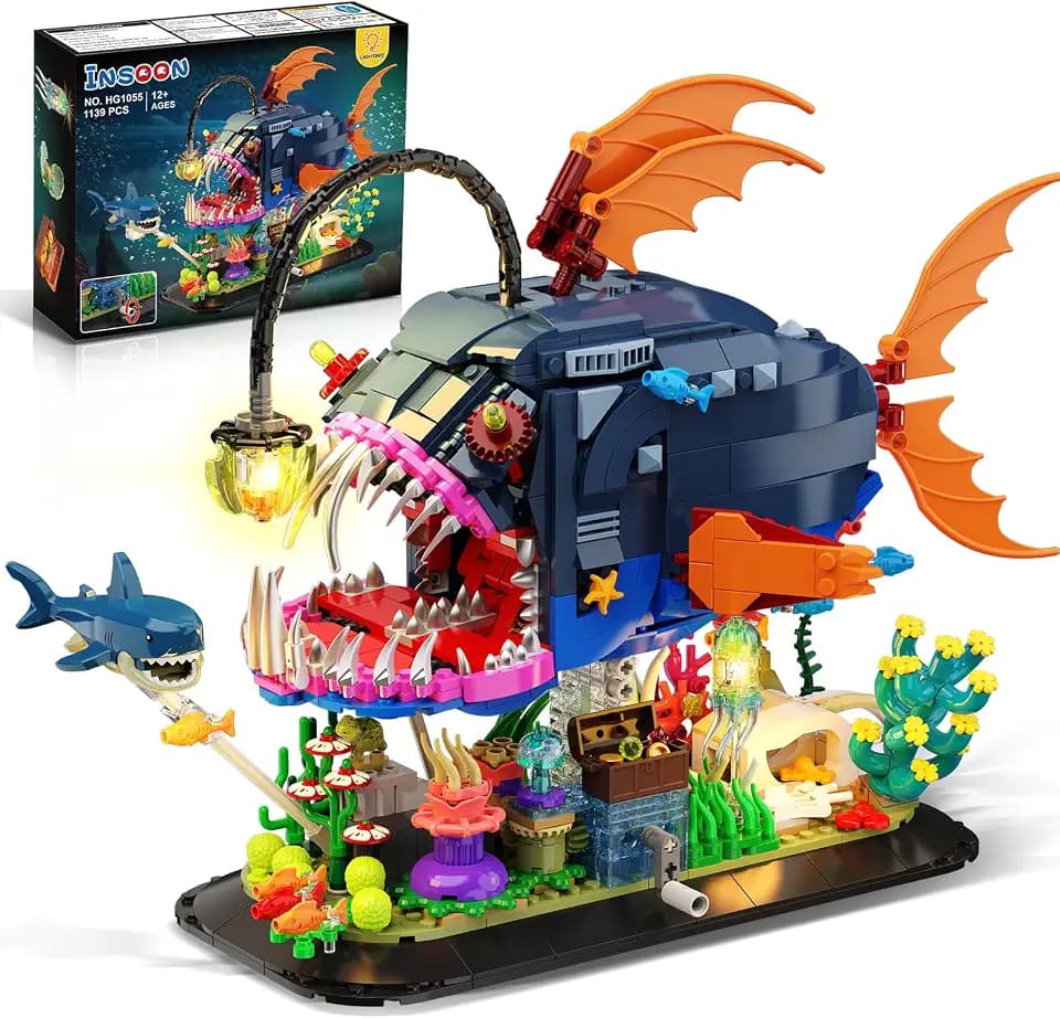INSOON Mechanical Angler Fish STEM Building Set with Lights for Boys