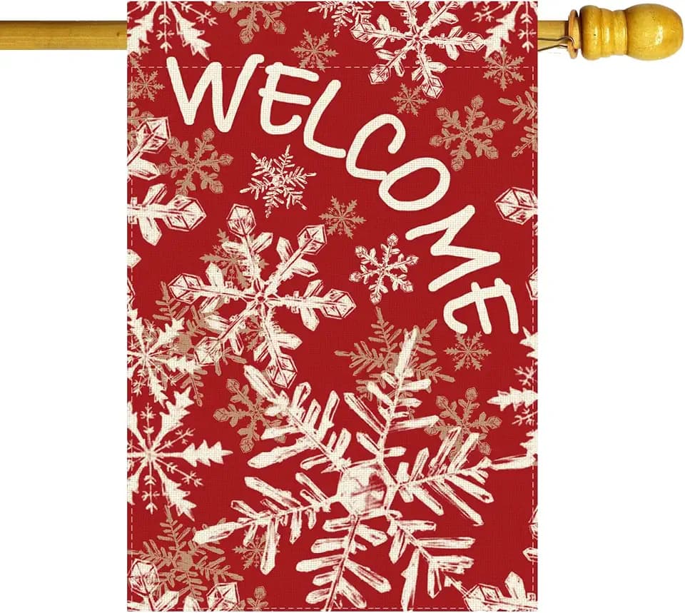 Welcome Winter House Flag Snowflakes Christmas large 28X40 Inch Big Vertical Double Sided Yard Outdoor Outside Holiday Decoration