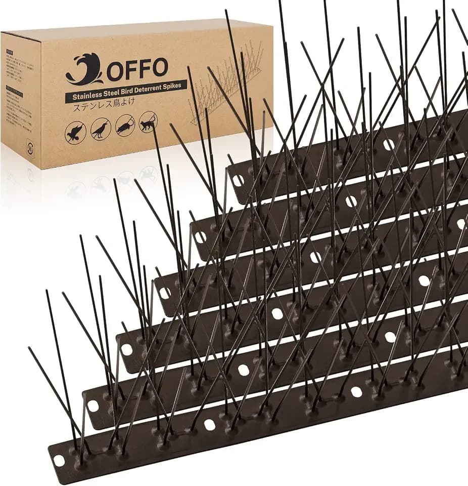 OFFO Vogelabwehr Spikes vormontiert für Dach und Fenster, langlebige Taubenabwehr Spikes für Krähen, Möwen und kleine Vögel, Vogelabwehrspikes Set Abdeckung 5,2m,braun
