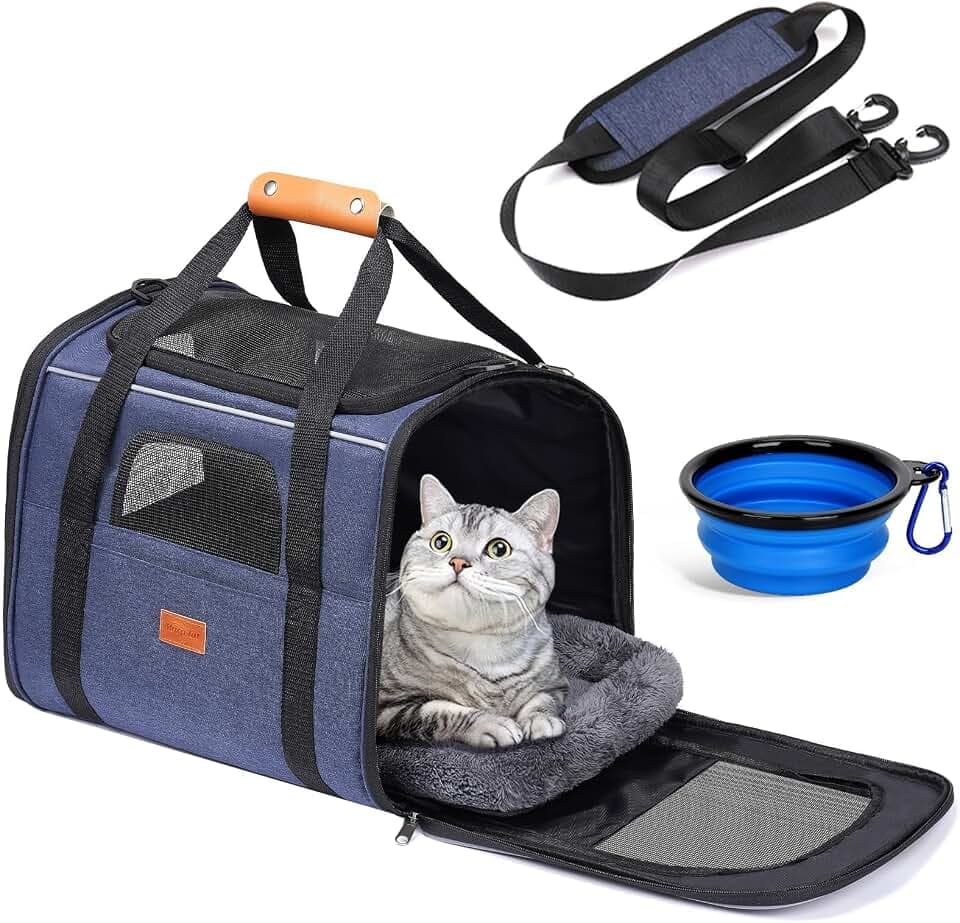 Morpilot Katzentransportbox für große Katzen und Welpen bis 7kg, Katzenbox Hundetasche mit Sicherheit Reißverschlüsse Faltbare Schale, Transportbox Katze Hunde für Der Gang zum Tierarzt Auto Fugzeug