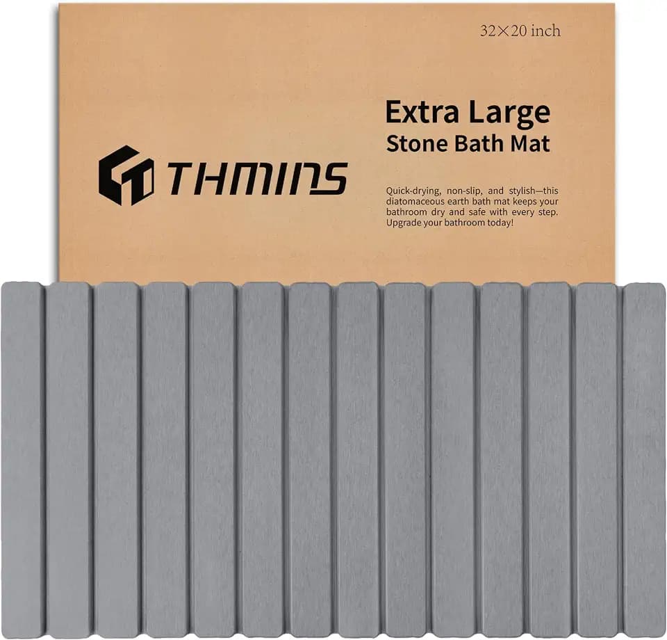 THMINS XXL Stein-Badematte aus Kieselgur, rollbar, 80 x 50 cm, Grau