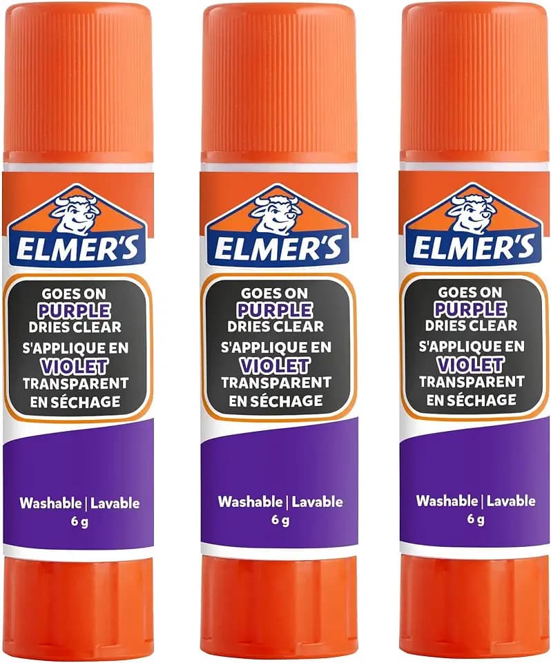 Elmer's lila Klebestift | trocknet klar | für den Schulbedarf & Bastelarbeiten | auswaschbar & kinderfreundlich | 6 g | 3 Stück