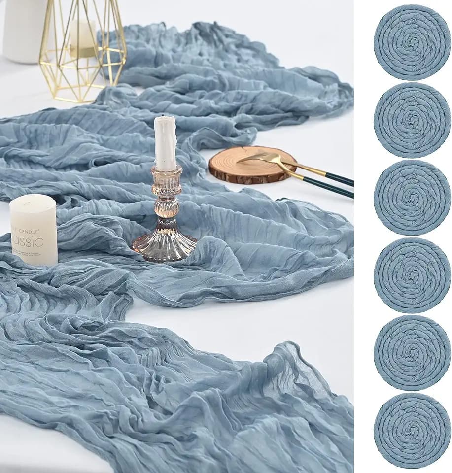 6 Pack Dusty Blue Cheesecloth Table Runner,20x120 in Table Runner