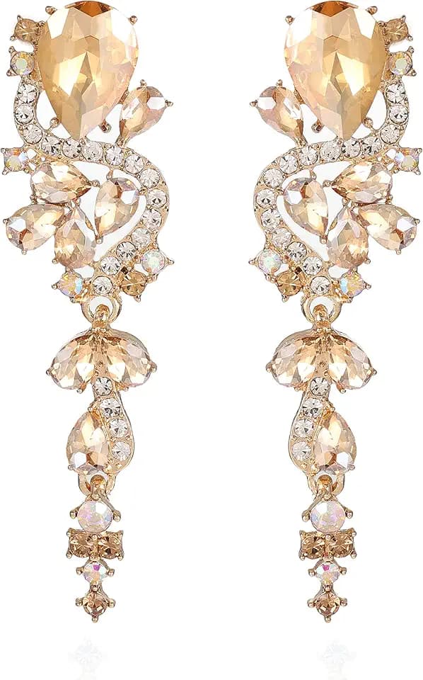 Fashion Rhinestone Statement Drop Dangle Earrings Long Colorful Crystal Bridal Wedding Teardrop Chandelier Earrings for Women Prom Pageant