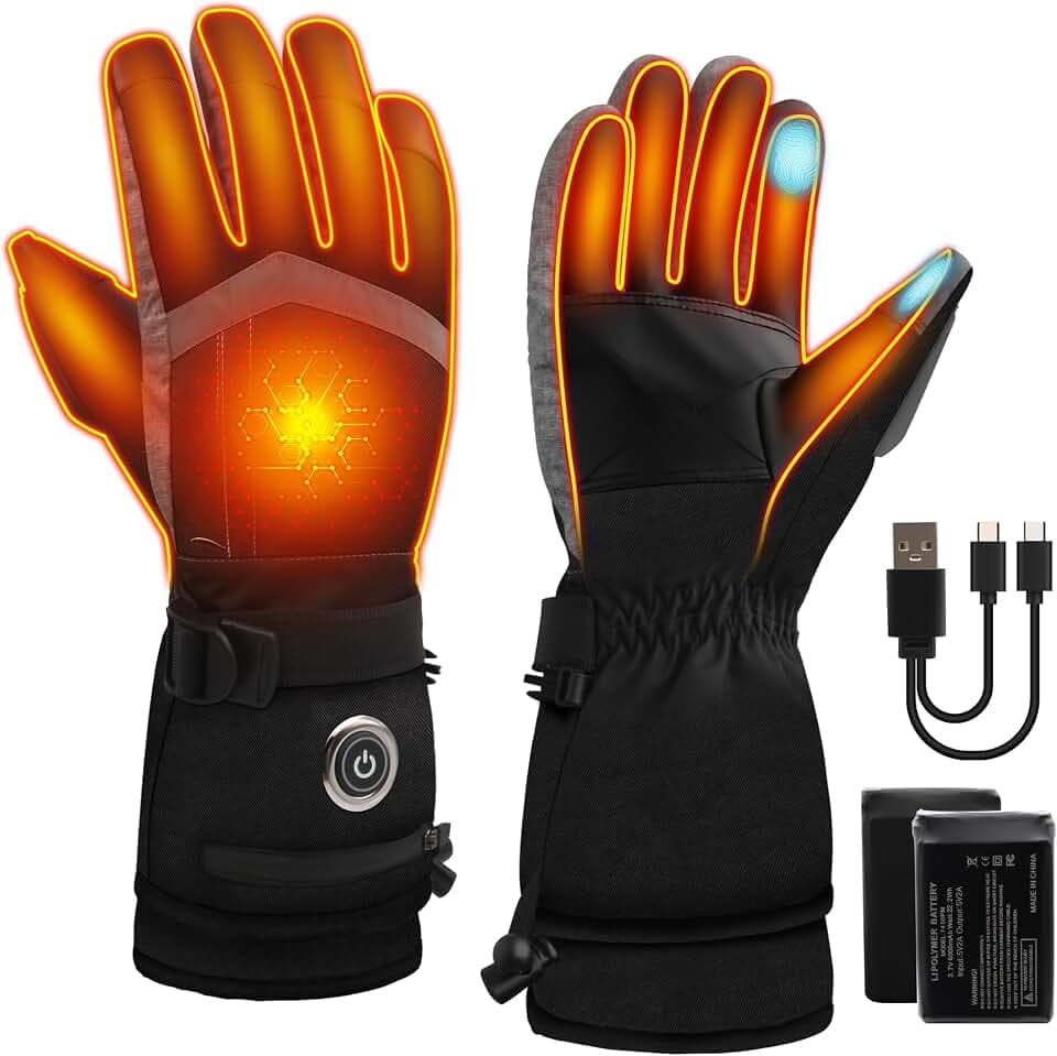 SVPRO Beheizte Handschuhe, 5V 6000mAh Wiederaufladbare Beheizte Skihandschuhe für Herren & Damen, Wasserdicht & Winddicht Elektrischer Heizhandschuh für Skifahren, Jagd, Motorradfahren, Wandern