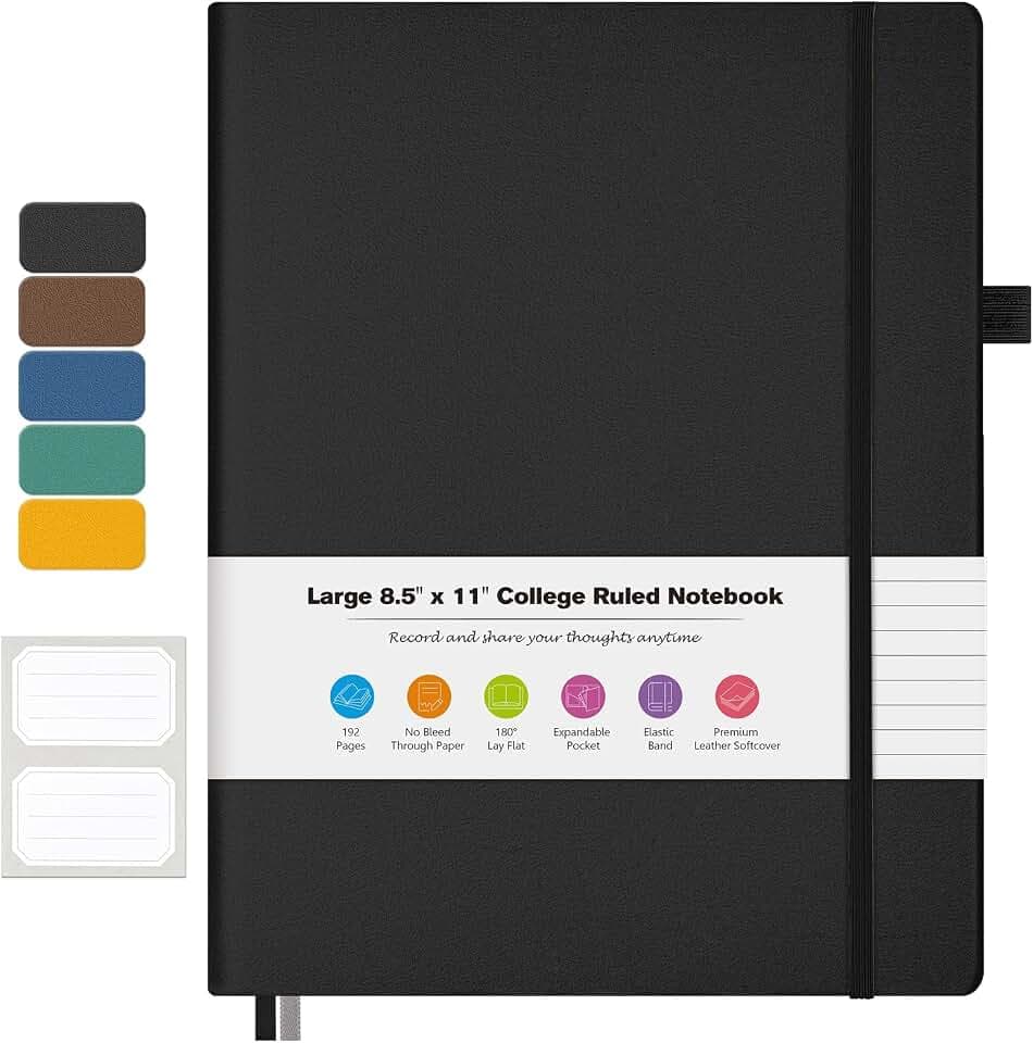 College Ruled Notebook, Softcover Leather Journal for Women Men, 8.5" x 11"