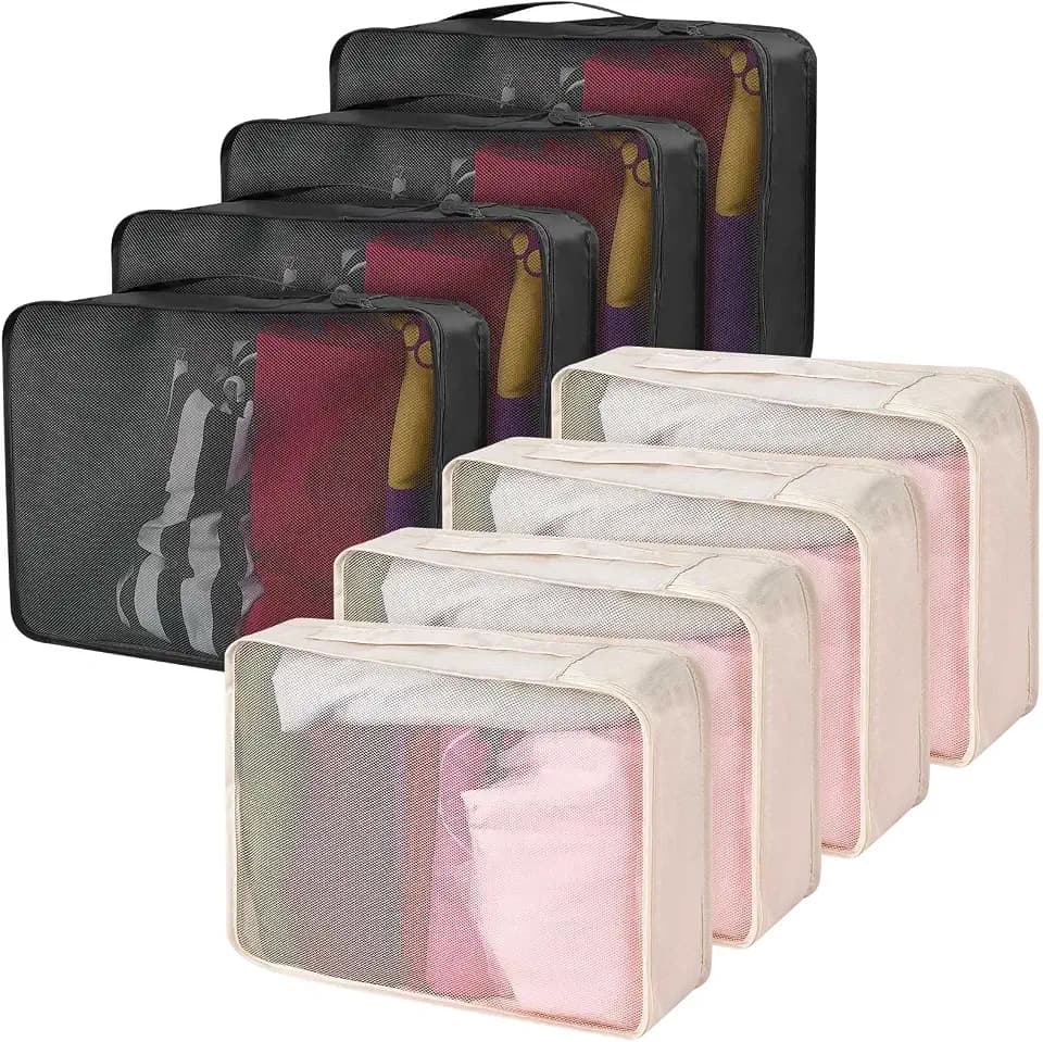 Silkfly 8 Pcs XL Packing Cube for Travel Luggage,Simple,Black Beige