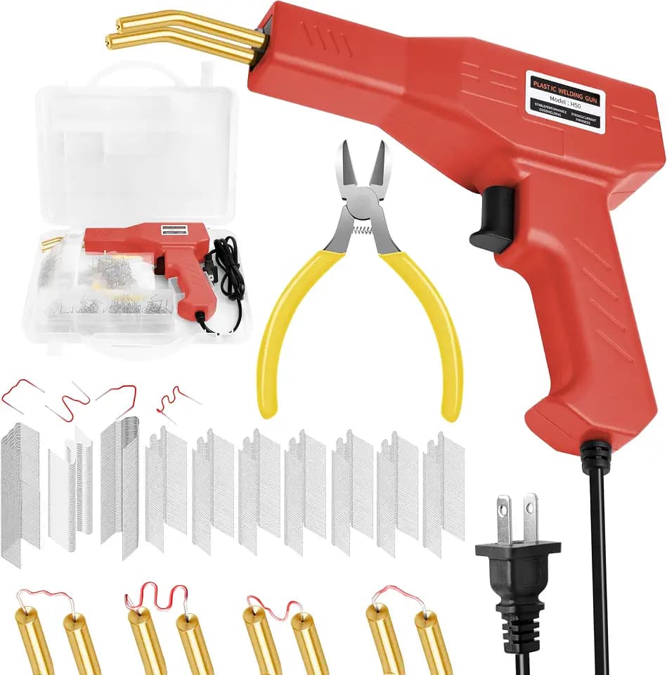 Hot Stapler Plastic Repair Kit with 800PCS Hot Staples, LED Light, 110V Automotive Plastic Bumper Repair Kit Hot Stapler Gun for Car Bumper Kayak Fender Mood More Plastic(Red)