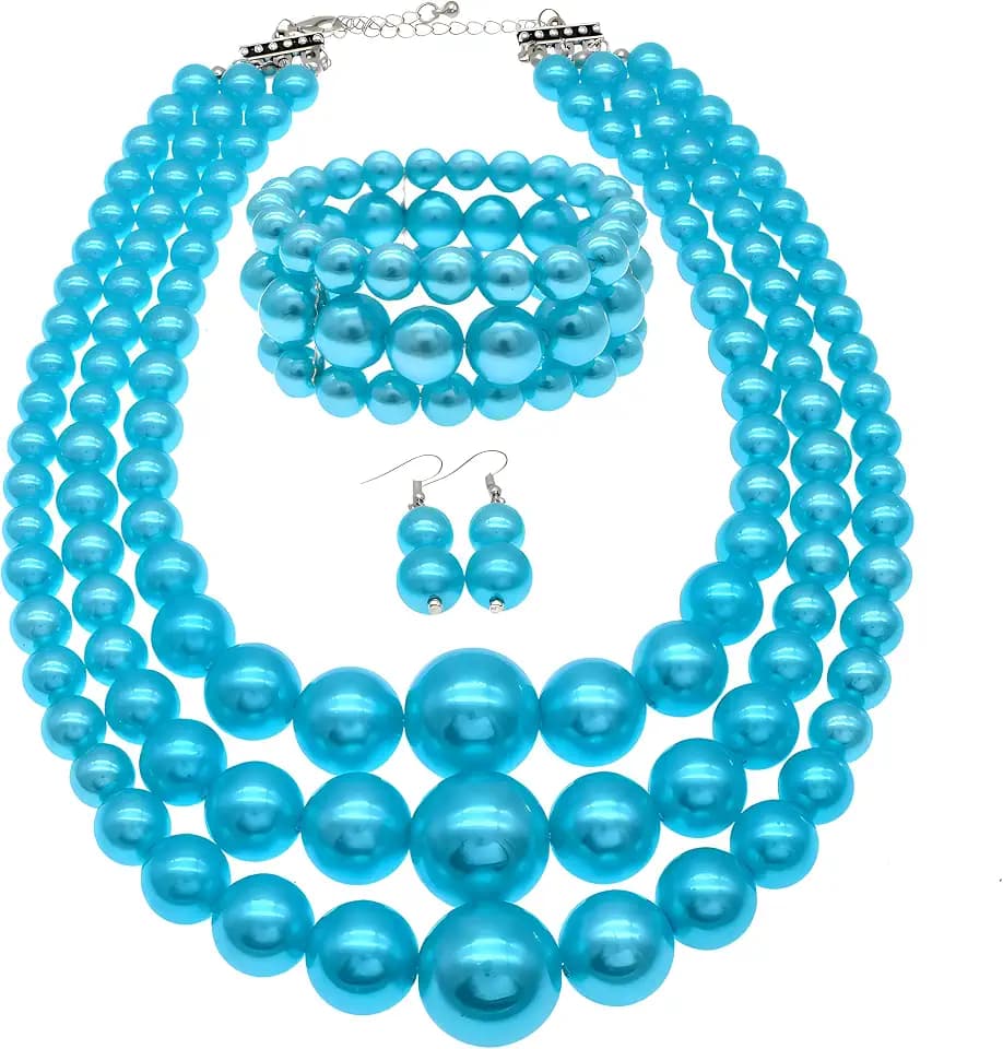 JNF Faux Pearl Statement Necklaces Big Beaded Necklace for Women Chunky Pearls Necklace and Earring Set Large beads Costume Necklace