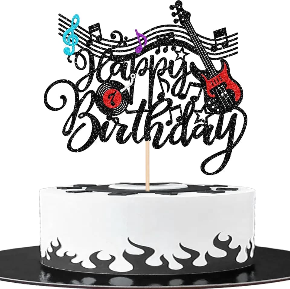 1 Stück Musik Thema Tortendeko Glitzer Mikrofon Gitarre Kuchen Deko Happy Birthday Cake Topper für Geburtstag Party Kuchen Dekorationen Buntes