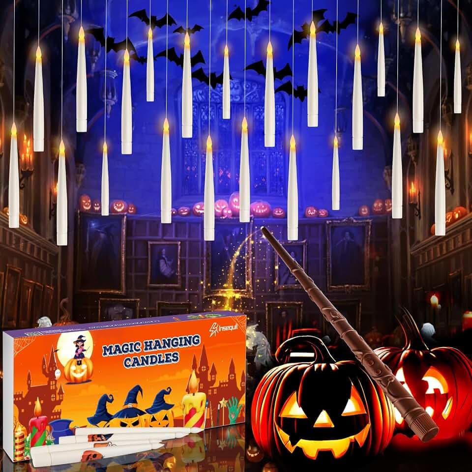 Floating Candles with Wand Remote, 20 Pcs Magic Halloween Hanging Candles