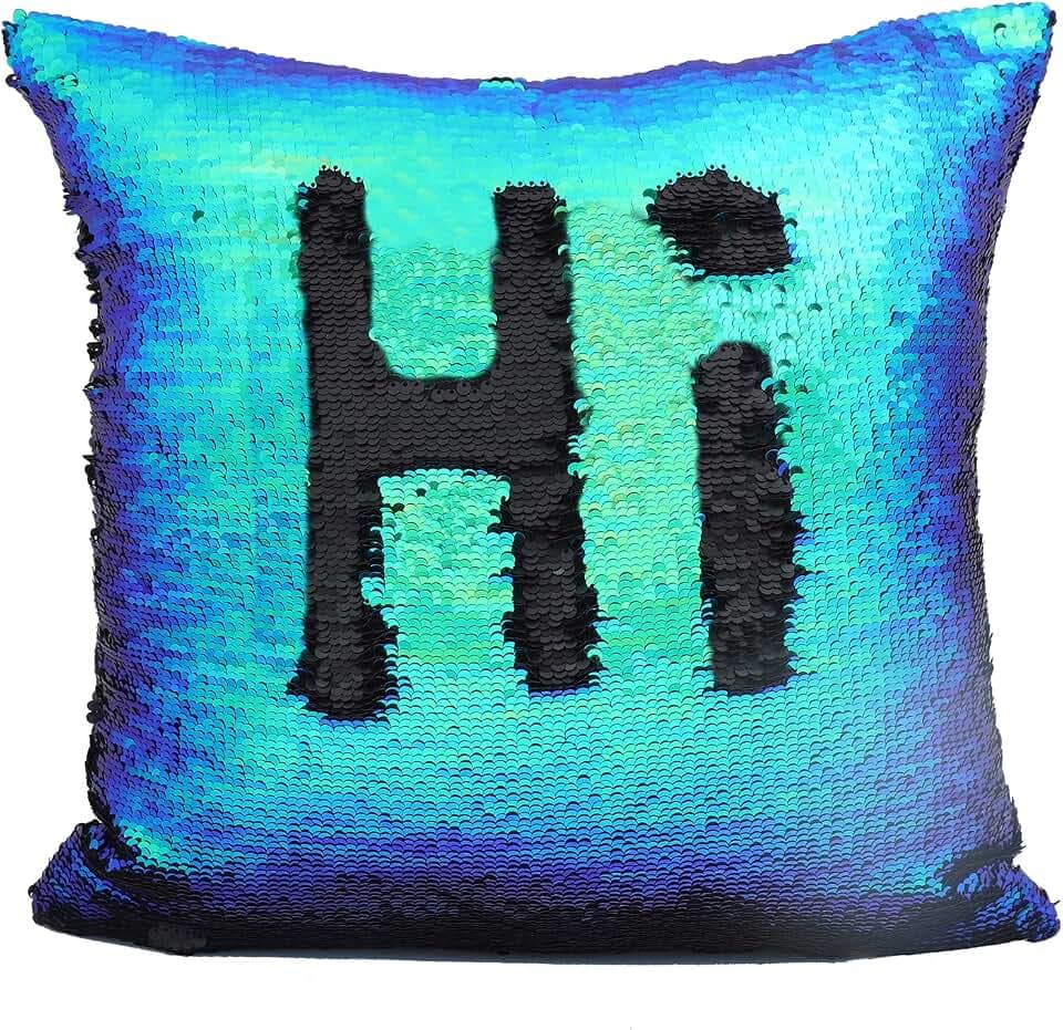 JOTOM Pailletten Kissen Kissenbezug Glitzer Sofa Deko Kissen Bezug zweifarbig Farbwechsel Meerjungfrau Kissenhülle 40x40cm (Blau grün Pailletten)