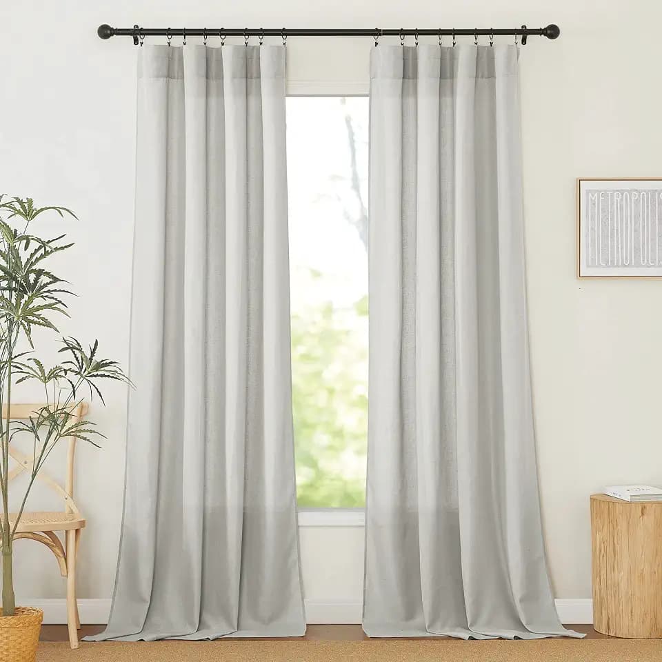 RYB Home Grey Linen Curtains 108 inches, Natural Linen Blended Curtains for Elegent Home Decorative for Bedroom, Siliding Doors, W 52" x L 108", 2 Panels, Light Grey, Rod Pocket