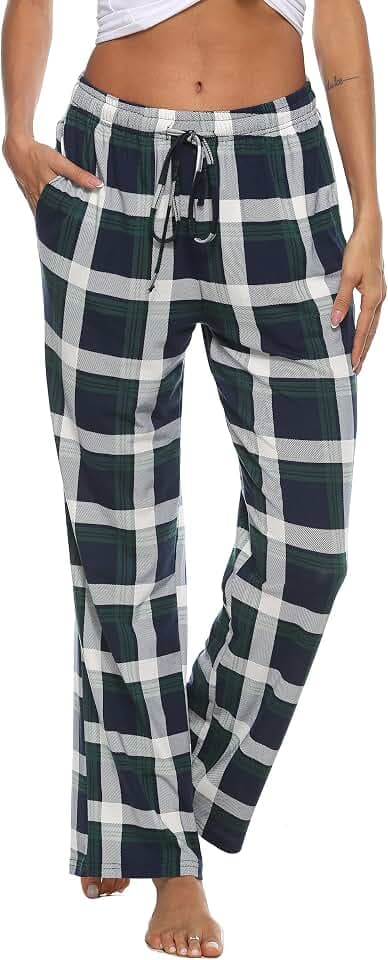 Vlazom Damen Karierte Schlafanzughose Lange Weich Pyjamahose für Frauen Loungehose Freizeithose Yogahose Sporthose mit Taschen S-XXL