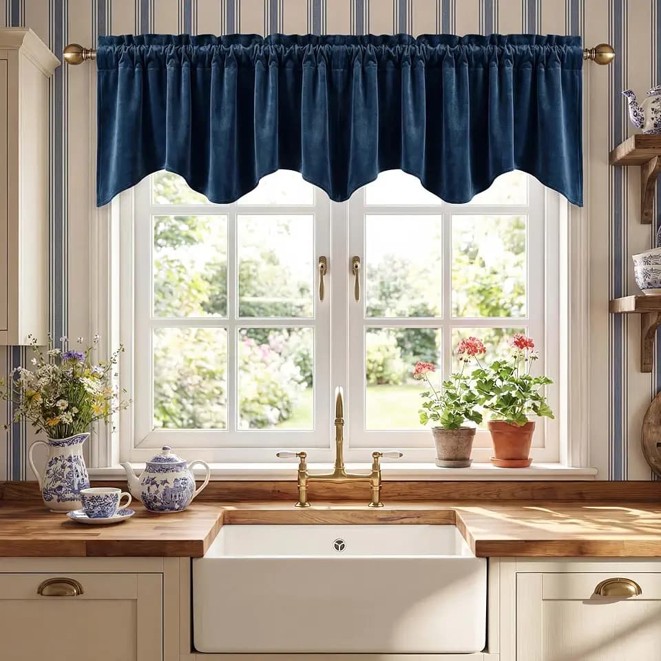 StangH Navy Blue Valance for Windows Scalloped 52x18 Inch, 1 Panel