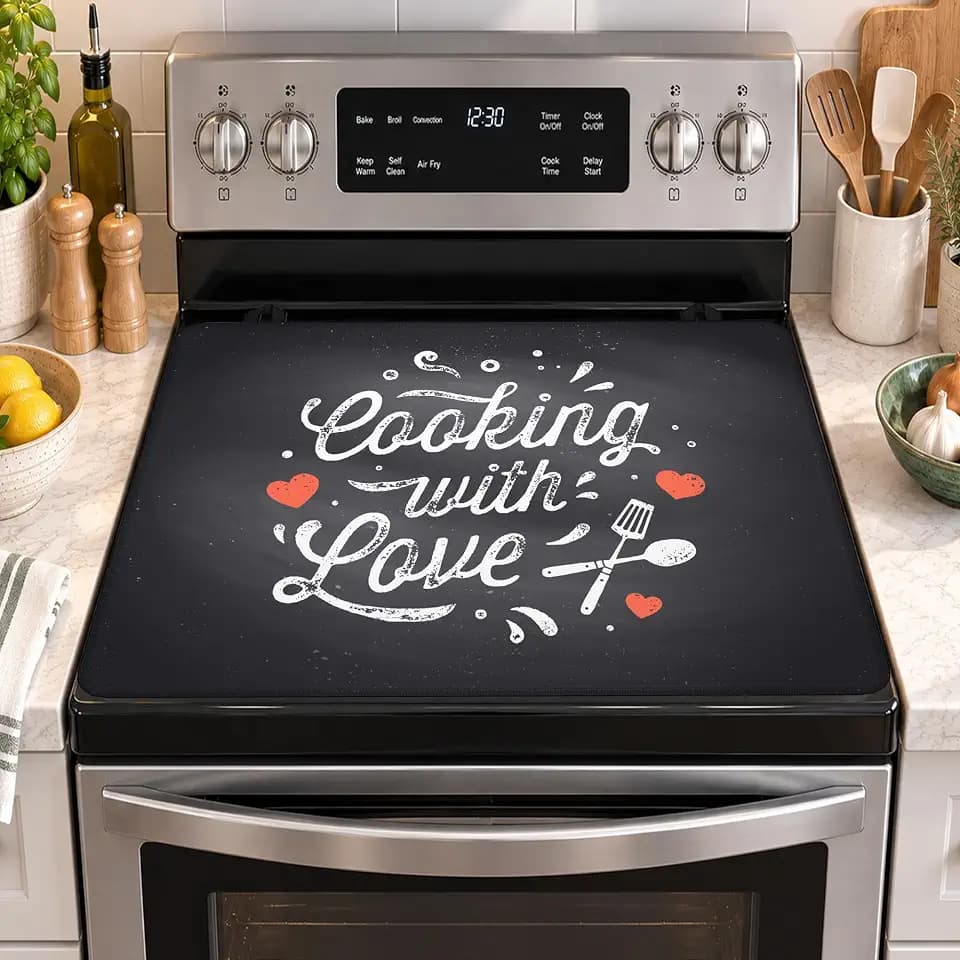 Stove Top Cover for Electric Stove 28.5” x 20.5” Love Cooking