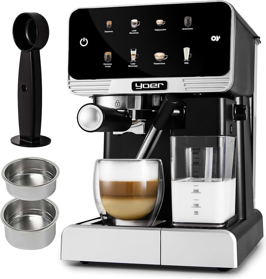 YOER Kaffeevollautomat mit Milchsystem, 8 automatische Programme