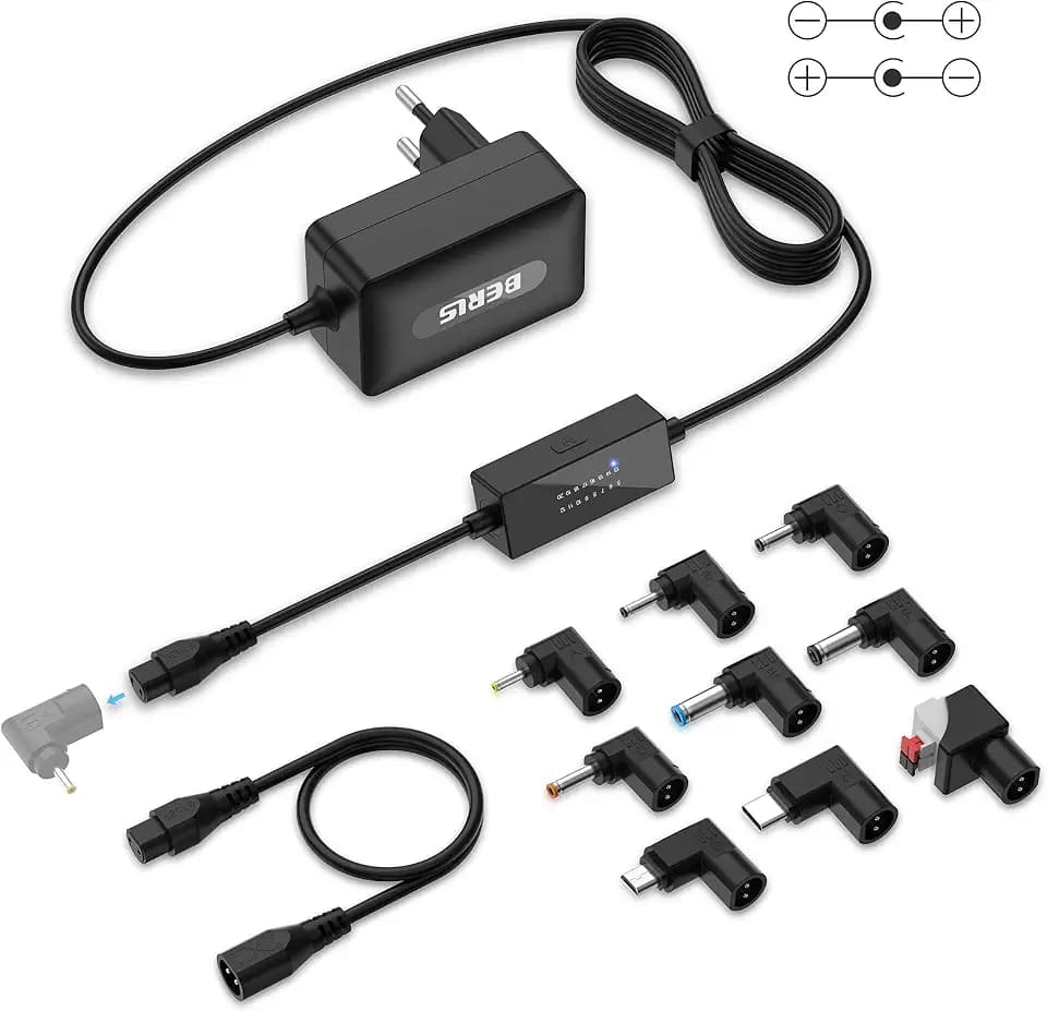 BERLS 24W Universalnetzteil 5V 6V 7V 8V 9V 10V 11V 12V 13V 14V 15V 16V 17V 18V 19V 20V DC Adapter Ladegerät mit 5.5x2.5, 5.5x2.1, 4.0x1.7, 3.5x1.3 5, 3.0 x1.1, 2.5x0.7mm, Micro, Typ-C, DC LED