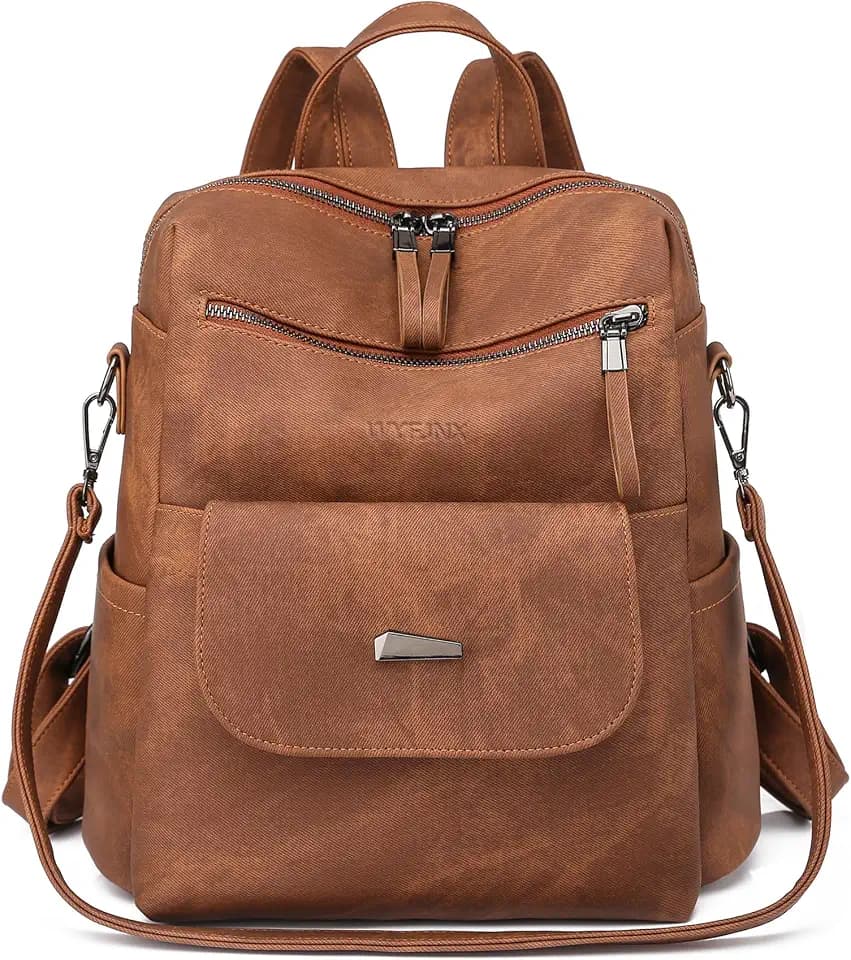 WYFJNX PU Leather Small Backpack Purse for Women Ladies Brown