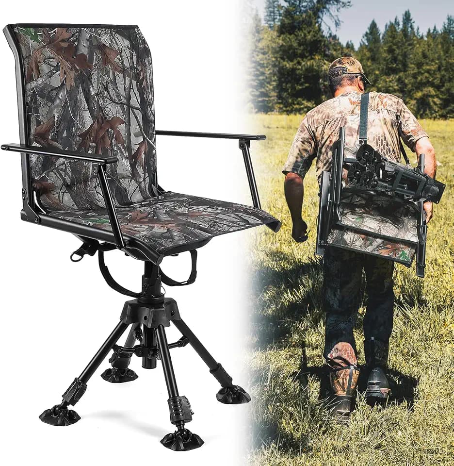 KEMIMOTO Hunting Blind Chair 360° Silent Swivel, Height Adjustable Camo