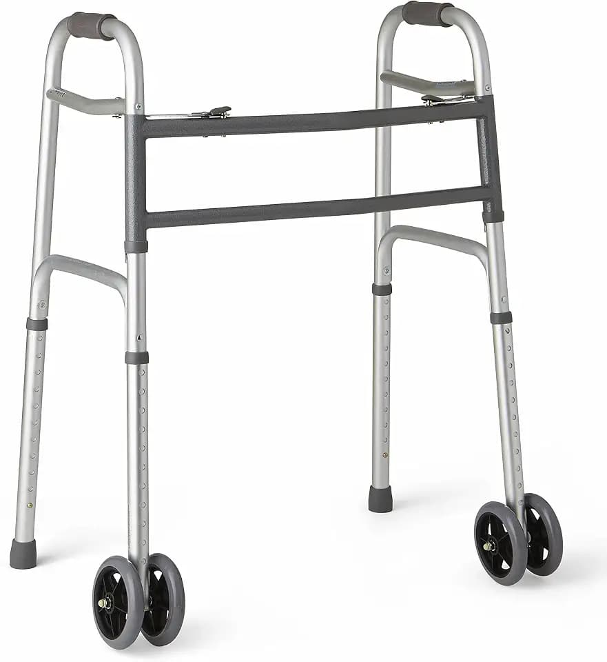 Medline Heavy-Duty Bariatric Folding Walker with 5” Wheels and Durable Handles, 500 lb. Weight Capacity
