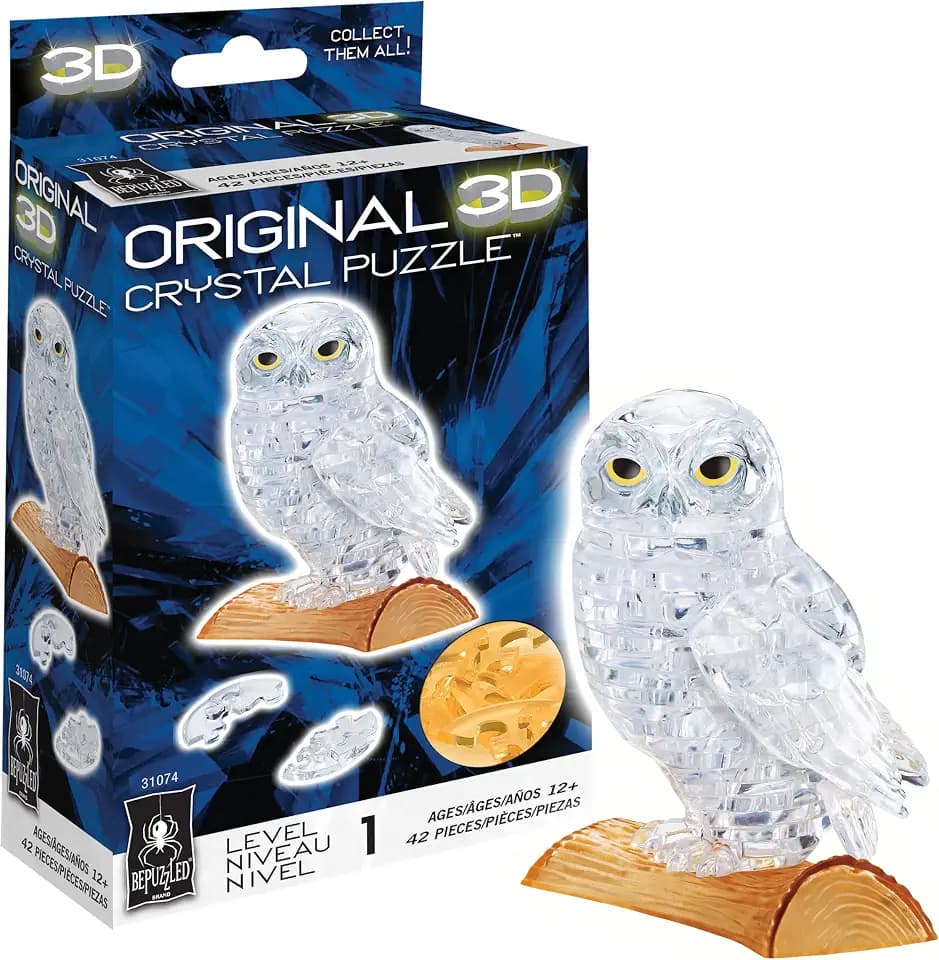 BePuzzled | Owl Original 3D Crystal Puzzle, Ages 12 and Up, Owl, Clear