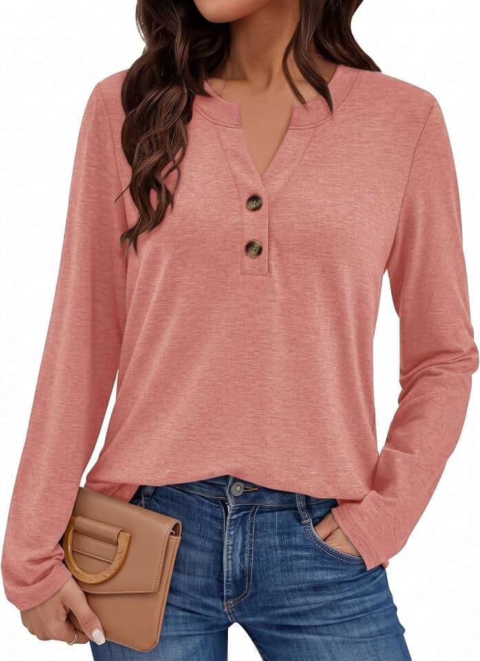 Damen Langarmshirt Elegant Oberteil V-Ausschnitt Blusen Business Tops Casual Baumwolle Shirts Herbst Tunika