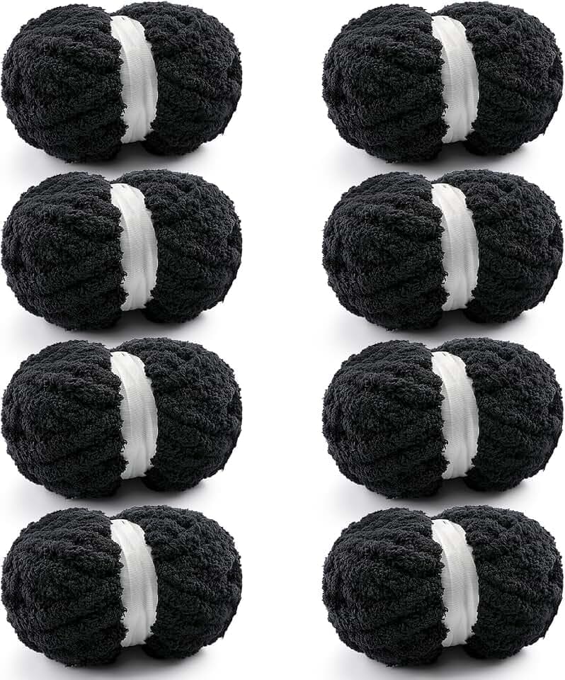 Chunky Yarn for Hand Knitting, Black Chunky Chenille Yarn for Crocheting
