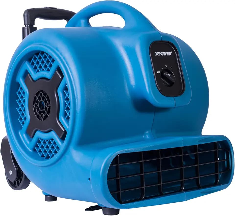 XPower P-800H Pro 3/4 HP 3200 CFM Zentrifugal Air Mover, Teppichtrockner, Bodenventilator, Gebläse, Teleskopgriff und Räder, für Wasserschäden, Hausmeister, Sanitär, Heimgebrauch, Blau