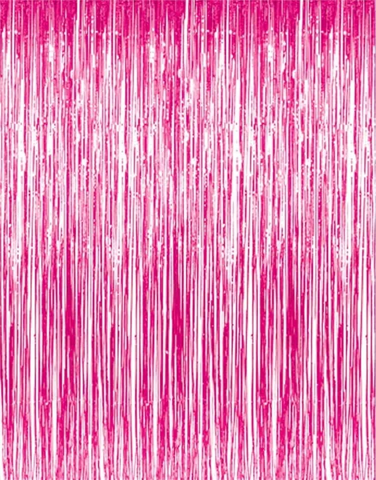 GOER 6.4 ft x 9.85 ft Metallic Tinsel Foil Fringe Curtains,Pack of 2 Party Streamer Backdrop for Galentines Day,Birthday,Graduation Decorations and New Year Eve (Hot Pink)