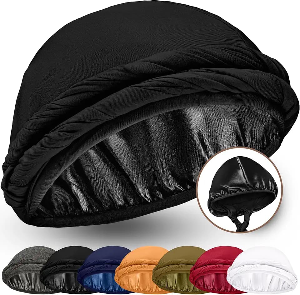 Silk Satin Lined Halo Turban Head Wrap Pre-Tied Skull Cap for Men and Women Sleeping Bonnet Hair Cover Chemo Hair Loss Hat