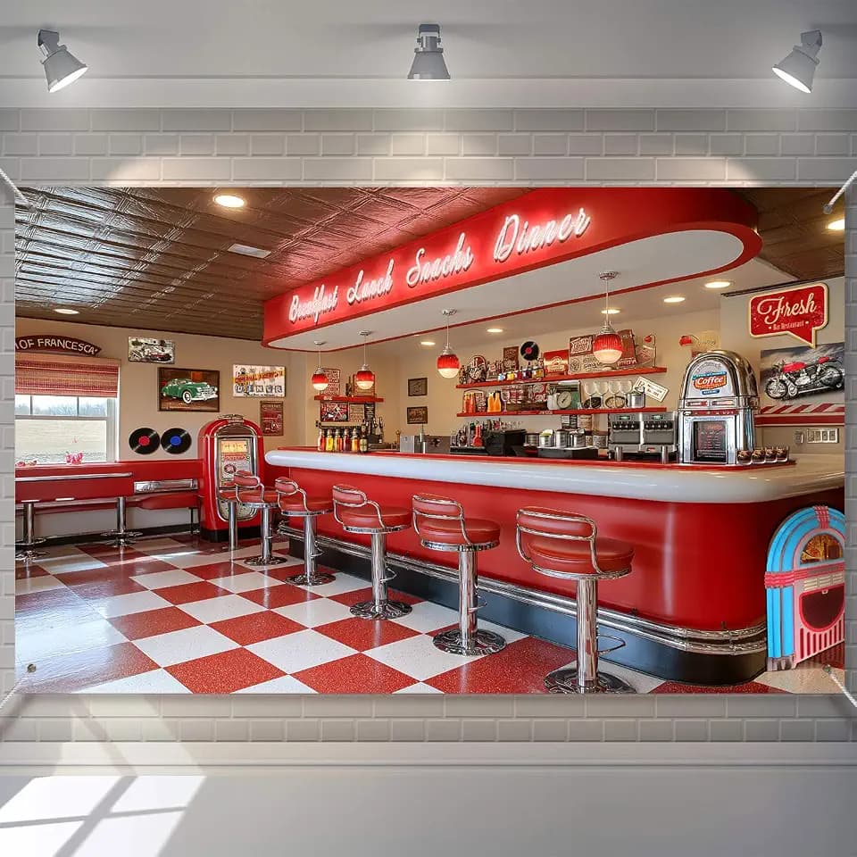 Retro Diner Backdrop Vintage 1950s Restaurant Photography Background