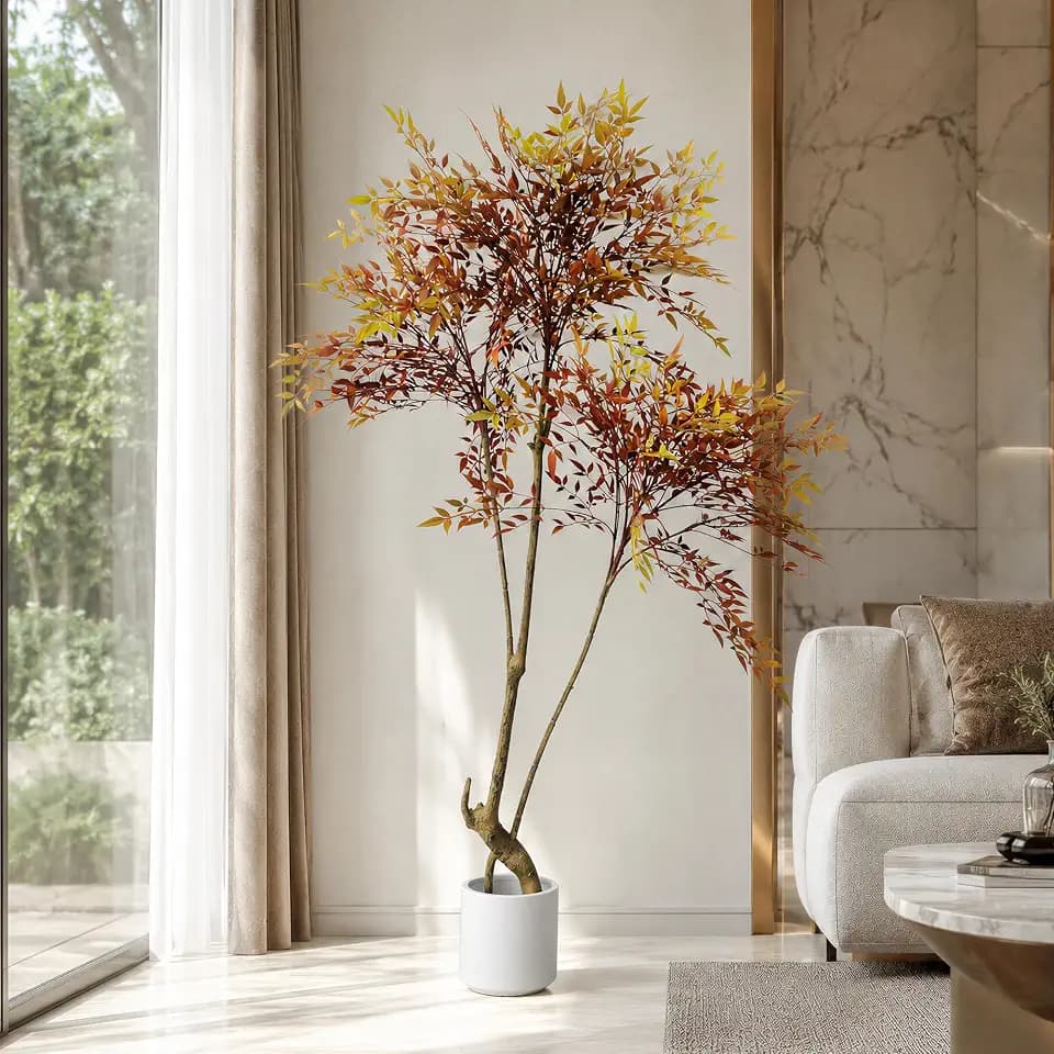 BEAUTYPEAK Künstliche Nandina 150 cm, künstliche Pflanze mit roten Blättern