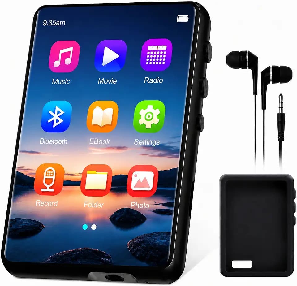 128GB MP3 Player with Bluetooth 5.4, 2.4" Portable HiFi Music Player with FM Radio/HD Speaker/E-Book, Digital Music Player Earphones Included