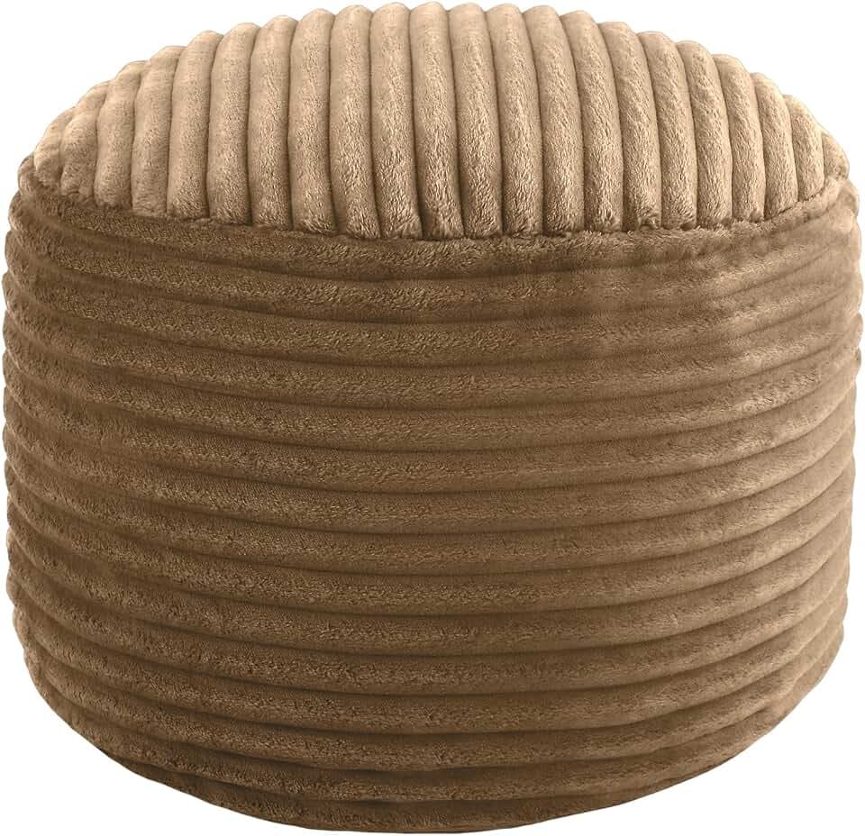 MeMoreCool Round Pouf Ottoman Foot Rest, 20x15 Inch Corduroy Pouf, Coffee
